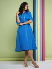 Plain Cotton Blend Dress