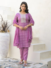 Floral Printed Cotton Kurta With Pants & Dupatta