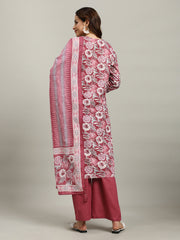 Floral Parinted Cotton Blend Kurta With Pants & Dupatta