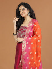 Neck Embroidered Chanderi Unstitched Suit Piece With Dupatta