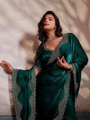 Embroidered Satin Velvet Saree