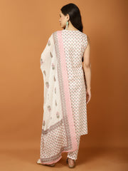 Printed Cotton Blend Suit Set with Dupatta