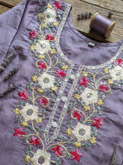Embroidered Cotton Unstitched Suit With Pant & Dupatta