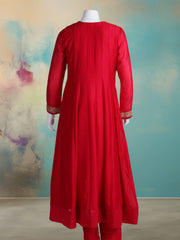 Embroidered Art Silk Kurta With Pant & Dupatta
