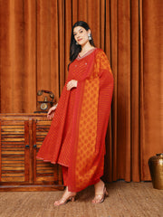 Printed Cotton Blend Kurta With Pants & Dupatta