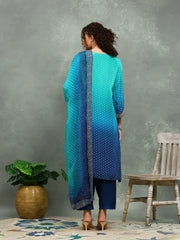 Bandhani Printed Crepe Kurta With Pants & Dupatta