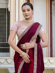 Embroidered Satin Saree