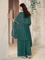 Neck Embroidery Art Silk Kurta With Sharara And Dupatta