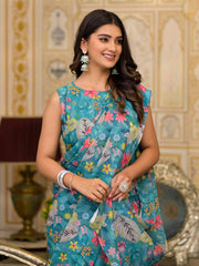 Floral Print Georgette Pre Draped Saree