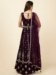 Zari Booti Embroidered Georgette Kurta With Churidar & Dupatta