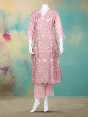 Embroidered Chanderi Kurta With Pant & Dupatta