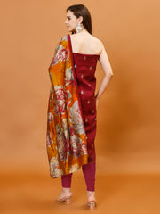 Neck Embroidered Chanderi Unstitched Suit Piece With Dupatta