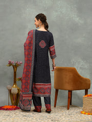 Printed Muslin Kurta With Pants & Dupatta