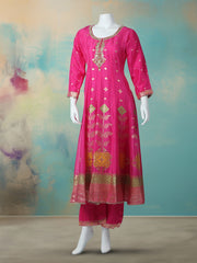 Embroidered Art Silk Stitched Kurta With Pant & Dupatta