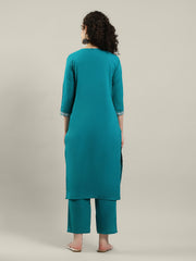 Embroidered Cotton Blend Kurta With Pants