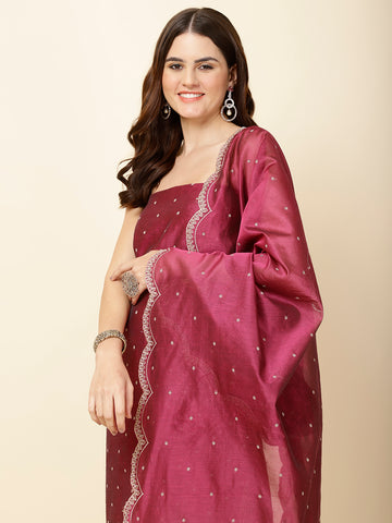 Ghera Embroidery Chanderi Unstitched Suit Piece With Dupatta