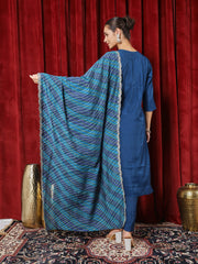 Printed Chanderi Kurta With Pants & Dupatta