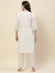 Neck Embroidery Cotton Kurta With Pants