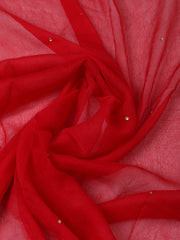 Woven Design Chanderi Red Unstitched Suit With Pant & Dupatta