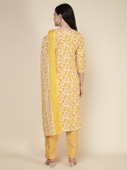 Printed Cotton Blend Kurta With Pants & Dupatta