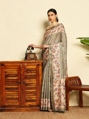 Floral Printed Tussar Saree