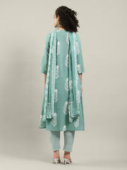 Printed Cotton Blend Kurta With Pants & Dupatta
