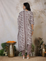 Printed Cotton Blend Kurta With Pants & Dupatta