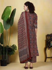 Printed Cotton Blend Kurta With Pants & Dupatta