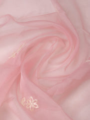 Embroidered Chanderi Peach Unstitched Suit With Pant & Dupatta