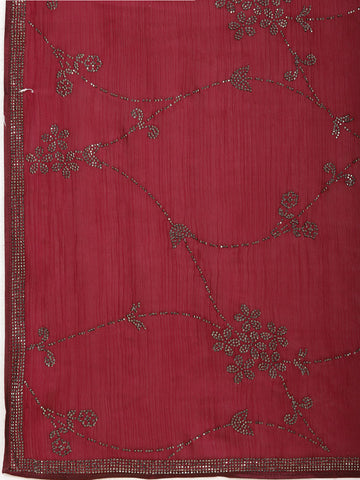 Stone Floral Embroidered Chiffon Handloom Saree