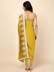 Thread Embroidery Cotton Blend Unstitched Suit With Dupatta