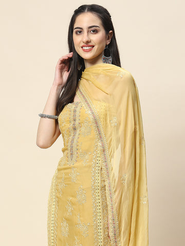 All Over Embroidery Chiffon Unstitched Suit Piece With Dupatta
