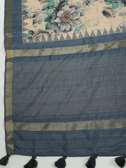 Digital Printed Art Silk Grey Beige Saree