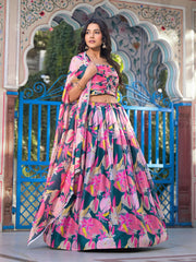 Floral Printed Georgette Choli With Skirt & Jacket