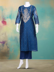 Embroidered Chanderi Kurta With Pant & Dupatta