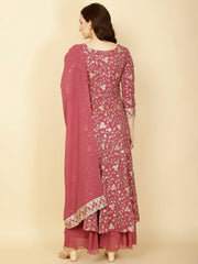 Resham Sequin Embroidery Georgette Kurta With Sharara & Dupatta