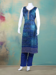 Bandhani Printed Art Silk Kurta With Pants & Dupatta