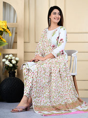 Printed Cotton Blend Kurta With Pants & Dupatta