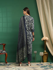 Printed Cotton Blend Kurta With Pant & Dupatta