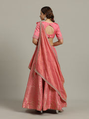 Embroidered Banarasi Choli With Lehenga & Dupatta
