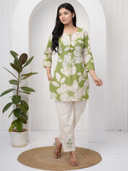 Printed Cotton Blend Kurta With Pants