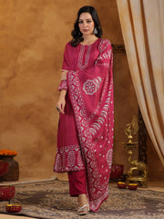 Printed Muslin Kurta With Pants & Dupatta