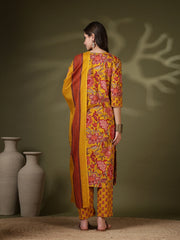 Printed Cotton Blend Kurta With Pant & Dupatta