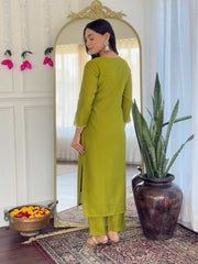 Printed Embroidery Cotton Blend Kurta With Pants & Dupatta