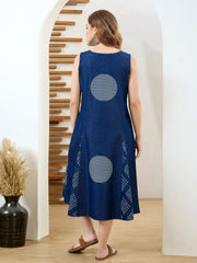 Neck Embroidered Denim Dress