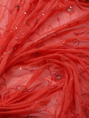 Neck Embroidered Organza Unstitched Suit With Dupatta