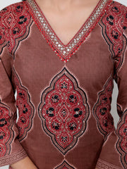 Printed Cotton Blend Kurta With Pants & Dupatta