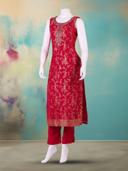 Embroidered Banarasi Rani Suit With Pant & Dupatta