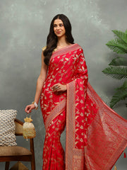Stone Work Satin Embroidery Saree
