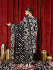 Printed Cotton Blend Kurta With Pants & Dupatta